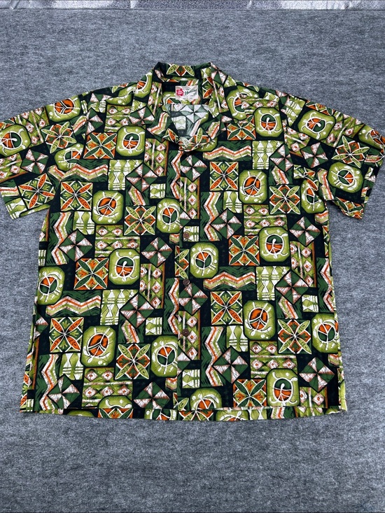 Hilo Hattie Other - Hilo Hattie Men’s Vintage Olive Green & Black Geometric Hawaiian  Shirt SZ XL